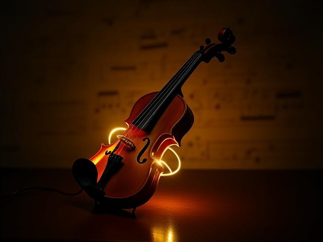 Decorative lamp made from a vintage violin and warm lighting