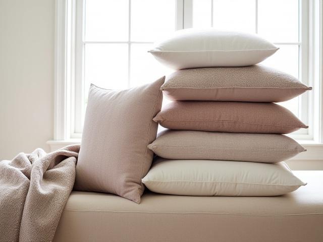 Collection of designer throw pillows in varying textures and patterns